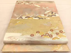 平和屋着物◎六通柄袋帯　唐織　飛鶴松竹梅　金糸　正絹　逸品　BAAT6344hv