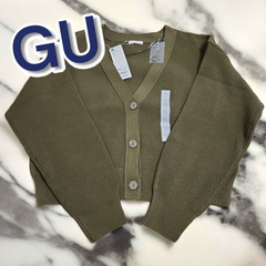 ウォッシャブル クロップド カーディガン(長袖) GU OLIVE XXLサイズ 新品 未使用 タグ付き
