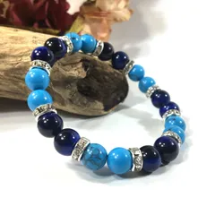 ターコイズ&ブルータイガーアイ　パワーストーン ブレスレット 8mm（シルバー）レディース 女性  数珠ブレス 開運 プレゼント ギフト [25]