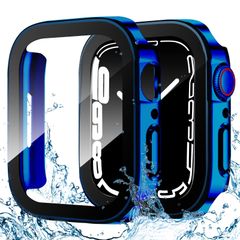 【在庫処分】Watch Watch Apple Apple 9/8/7 ケース ケース アップルウォッチ カバー 用 7 45mm対応 watch apple 一体型 ガラスフィルム 水泳・スポーツ専用 バンド 光沢のブルー IP68完全防水 防水ケース 45