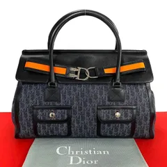 極 美品 希少品 Christian Dior ディオール フライト ライン トロッター 柄 デニム レザー トートバッグ ボストンバック ネイビー 88-10