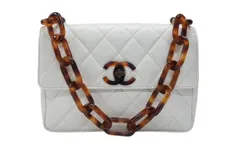 CHANEL シャネル マトラッセ シングルフラップ シングルチェーン トータスシェル ショルダーバッグ ラムスキン ホワイト 美品 中古 4b007942