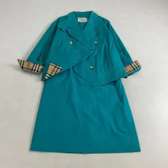 バーバリーズ セットアップ ノバチェック 金ボタン 白タグ Burberrys ジャケット スカート ヴィンテージ ターコイズブルー 13BR L・XL相当