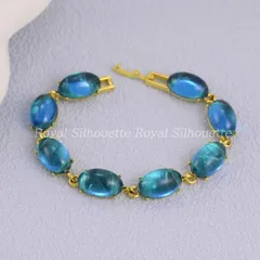 ブレスレット ゴールド 金 ブルー 青 天然石風 フェイクストーン 豪華 レディース きれいめ お呼ばれ アンティーク風 アクセサリー 二次会 発表会 謝恩会 演奏会 ハンドジュエリー ヴィンテージ風