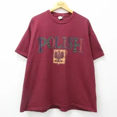 XL/古着 半袖 ビンテージ Tシャツ メンズ 90s 鳥 POLISH ラメ 大きいサイズ コットン クルーネック エンジ 24jun18 中古