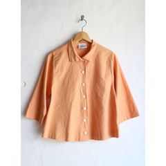 リネン　７分袖　シャツ　オレンジ 古着　ビンテージ　アメリカ 60's 70's 80's 90's レディース古着 vintage usa ヴィンテージ　ユーロ