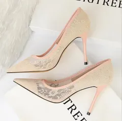 ハイヒール 9CMヒール パンプス レース メッシュ ポインテッドトゥ レディース シューズ 靴 花柄 上品 きれいめ 可愛い おしゃれ カジュアル シンプル 結婚式 パーティ お呼ばれ 披露宴 通勤 通学 美脚bigterr12