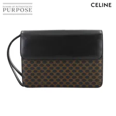 美品 セリーヌ CELINE マカダム セカンド クラッチ バッグ ポーチ PVC レザー ブラック ブラウン ゴールド 金具 90295989