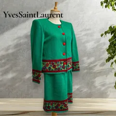 YvesSantLaurent （イヴ・サンローラン）ニットワンピースセットアップM 緑 花柄 グリーン ヴィンテージ レトロ