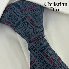 《美品》Christian Dior (クリスチャンディオール) シルクネクタイ 幾何学模様 グレー レッド グリーン