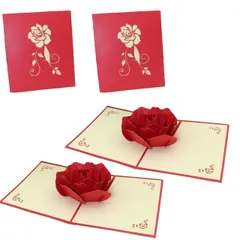 結婚祝い 母の日 感謝状 封筒付き 誕生日カード バレンタインカード 立体ポップアップカード メッセージカード 2枚セット ローズ グリーティングカード OKUSU-JP