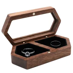 【特価セール】リング 収納 指輪ケース ペアリング 指輪入れ 2個 リングケース 木製 ペアリングケース リングボックス Ailunate (ブラック)