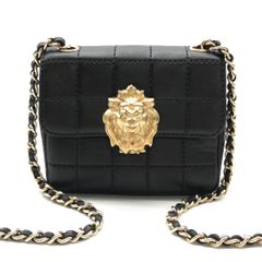 良品 CHANEL シャネル ココマーク ライオン金具 ミニ マトラッセ ラムスキン チョコバー チェーン ショルダー バッグ ブラック a2693