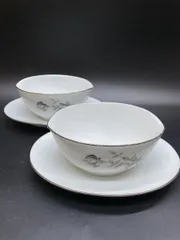 N275 希少 6604 ノリタケ ジャネット JANETTE NORITAKE グレーローズ 薔薇 カップ＆ソーサー ボウル スープ皿2客セット 中古