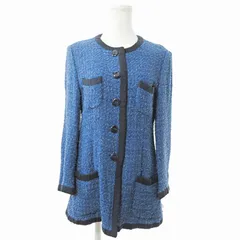 アルマーニ コレツィオーニ ARMANI COLLEZIONI ツイード ノーカラージャケット ブレザー 42 青 0910のサムネイル