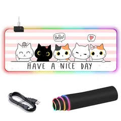 【数量限定】14RGBモード 7色の発光色 発光 LED 滑り止め マウスパッド 800*300*4mm ゲーミング 大型マウスパッド (かわいい猫) AJAZZ