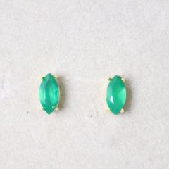 S925製 18KGP 8×4mm グリーンオニキス 天然石 ピアス