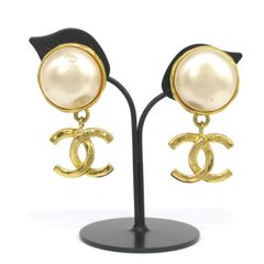 シャネル CHANEL ココマーク フェイクパール イヤリング ヴィンテージ アクセサリー ゴールドカラー 管理11417