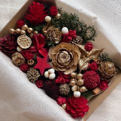 再販！ドライフラワー ドライ ナッツ 木の実 詰め合わせ セットˎˊ˗ クリスマス　クリスマスBOX  クリスマスレッド　スギ　　No.46