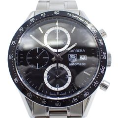 タグホイヤー カレラ  クロノグラフ 自動巻き メンズ 腕時計 黒文字盤 純正SSベルト CV2010【いおき質店】