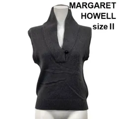 ◆ マーガレットハウエル MARGARET HOWELL ショールカラーニットベスト ジレ グレージュ 毛 カシミア シルク 2 M 9号 レディース S5W024