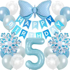 【新品】 Lausatek バルーン 誕生日 5歳 風船セット HAPPY BIRTHDAY バースデー ガーランド バースデー 飾り付け 数字5 雪 蝶結び 装飾 お祝い イベント 子ども 男の子 女の子 青 ブルー 1