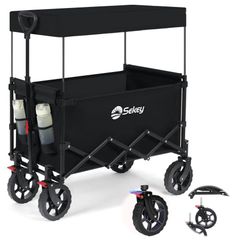 【20%offセール】Sekey キャリーワゴン屋根付き タイヤ外せる　折畳んで移動可能 大容量150L 耐荷重100kg 軽量 簡単組立 ワンタッチ収束 静音 アウトドアワゴン キャンプ・花見・運動会 ブラック