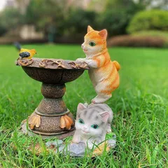 猫　陶器　色絵　花文　古玩　骨董　置物　インテリア　工芸品　美術品　A2883 猫 陶器 色絵 花文 古玩 骨董 置物 インテリア 工芸品 美術品