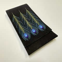 ★美品　半巾帯　黒　孔雀　羽根　きれい★r865