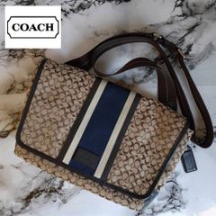 【COACH】コーチ 正規品 本革 レザー ミニシグネチャー ショルダーバッグ クロスボディバッグ メッセンジャーバッグ ストライプ 大容量 斜め掛け ベルト メンズ レディース ユニセックス 男女兼用 F70805
