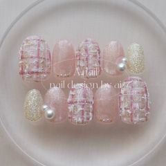 シャンパンゴールド×ピンクのもこもこツイード⋆*