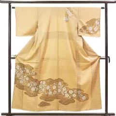 訪問着 身丈157cm 裄丈63cm 前幅23cm 後幅30cm 袖丈45cm 袖幅32cm レディース 袷 辻ヶ花 裄Mサイズ 秋冬春用 正絹（シルク）ブラウン やや難 リメイク リユース リサイクル【呉服のきくや】