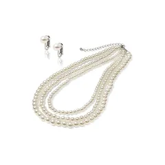 【新品】 [LunArts] パールネックレス 3連 (イヤリング) セット 8mm 真珠 冠婚葬祭 結婚式 真珠ネックレス 公式宝珠 1