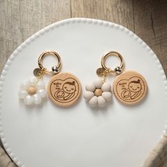 マタニティマーク 木製 キーホルダー シリコン お花 フラワー ビーズ ウッド 安産祈願 マタニティ meets flur event