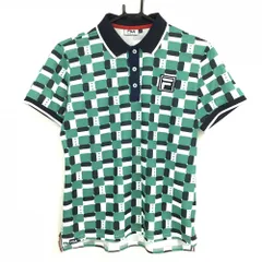 【美品】フィラゴルフ 半袖ポロシャツ グリーン×白 総柄 ロゴワッペン  レディース LL ゴルフウェア FILA GOLF
