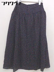 ◇ ◎ ROPE PICNIC タグ付き 総柄 プリント 膝下丈 フレア スカート サイズ38 ネイビー オレンジ レディース  【1108310002161】