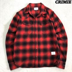 CRIMIE オンブレチェックシャツ ウエスタンシャツ ロゴ刺繍 吊り目型フラップポケット ロングスリーブ 長袖 Mサイズ レッド 赤 クライミー