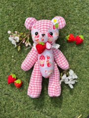 1体限定 テディベア  いちご ゆるふわ ゆめかわ ピンク パープル ギンガムチェック くま フェルト