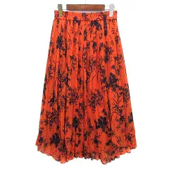 アズールバイマウジー AZUL by moussy ブーケ フラワー シフォン プリーツ スカート ウエストゴム  イレヘム オレンジ M