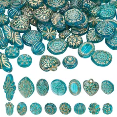 【在庫処分】欧風 15種 アクセサリーパーツ ビーズ アクリル ゴールドの花柄 ヴィンテージ ビーズミックス レトロ 手作り用品 DIY用 クリアビーズ 材料 約90個セット ブレスレット プレゼント PandaHall ギフト PH 手作りビーズ