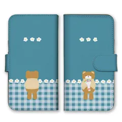 iPhone15ProMax ケース 手帳型 iPhone15 プロマックス スマホケース 携帯ケース くま クマ くまちゃん テディベア 可愛い お花 ギンガムチェック ベージュ こども キッズ カラー03