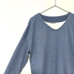 トップス Lサイズ カットソー 7分 1枚着でお出かけできる重ね着風の薄手ニット＾＾首元は大きめのアクセサリーで見せ映えさせて🎵 カジュアル ゆったり ブルー S792_Ky18