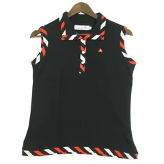 le coq sportif GOLF ルコック スポルティフ ゴルフ 春夏★ 斜めストライプ ノースリーブ ポロシャツ Sz.L レディース 黒
