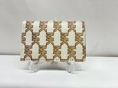 s24t-0413y【中古】MICHAEK KORS　マイケルコース　フォールディング　カードケース　ロゴ　総柄　　コットン　ブラウン　ベージュ　レディース　36S3LCOD1O