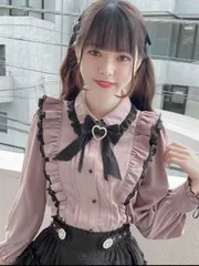 韓国 レディース 未使用 ブラウス シャツ ピンク リボン 量産 地雷系 ロリータブラウス レディース 長袖 スカートとブラウス 春夏