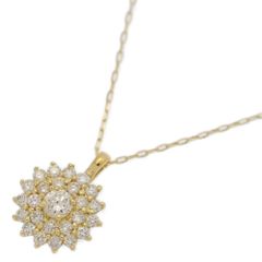 0.25ct/フラワーモチーフ ダイヤモンド ネックレス・ペンダント/K18YG/750-1.2g/イエローゴールド/プレゼント/記念日【♀】【N】【レディース】★■582910【中古】