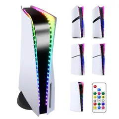 Auarte LEDライトストリップ PS5 Pro/PS5スリム/PS5オリジナルディスク&デジタルエディション対応 7色 358エフェクト DIYデコレーションアクセサリー RGB LEDライト PlayStation 5コンソール用 リモコン付き