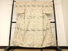 平和屋着物●訪問着　紬地　器物草花文　正絹　逸品　AABB6359zg