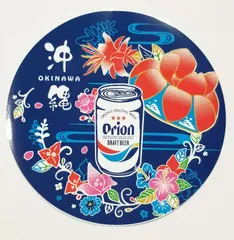 オリオンビール ステッカー 花笠とドラフト缶 紺 シール sticker グッズ