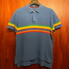 90s～00s インパクト21製 Polo by Ralph Lauren CUSTOM FIT 半袖ニットポロシャツ ブルー Mサイズ